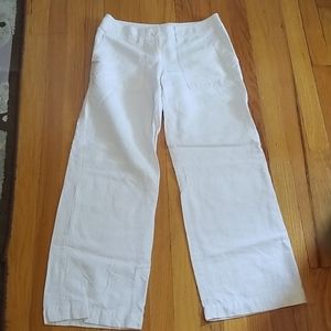 White linen blend wide leg pants EUC